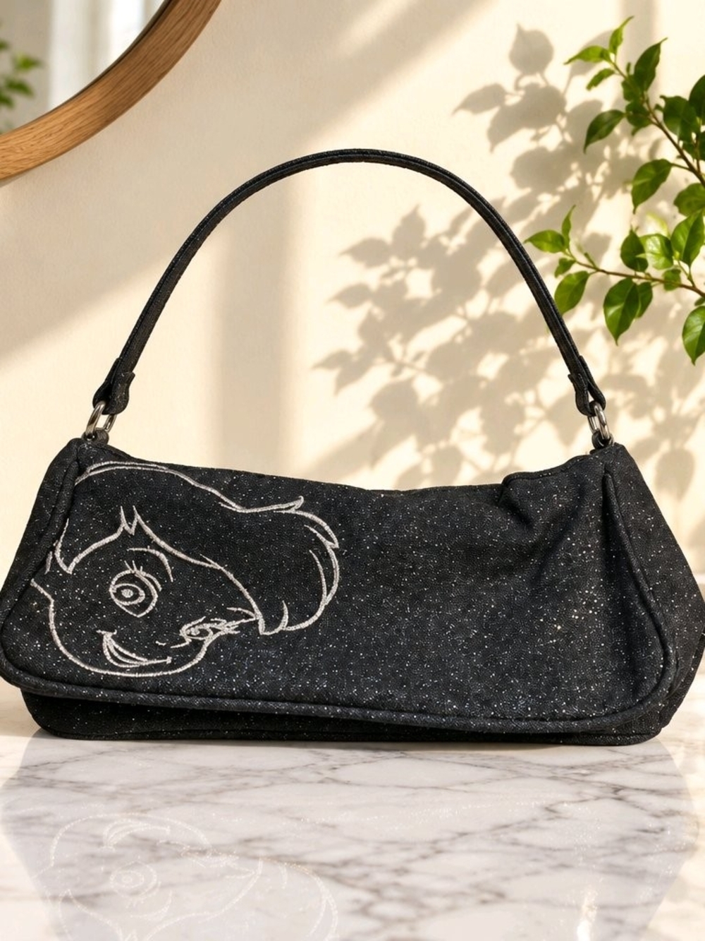 Disney Y2K Vintage Tinker Bell Mini Baguette Shoulder Purse Midnight Blue Denim